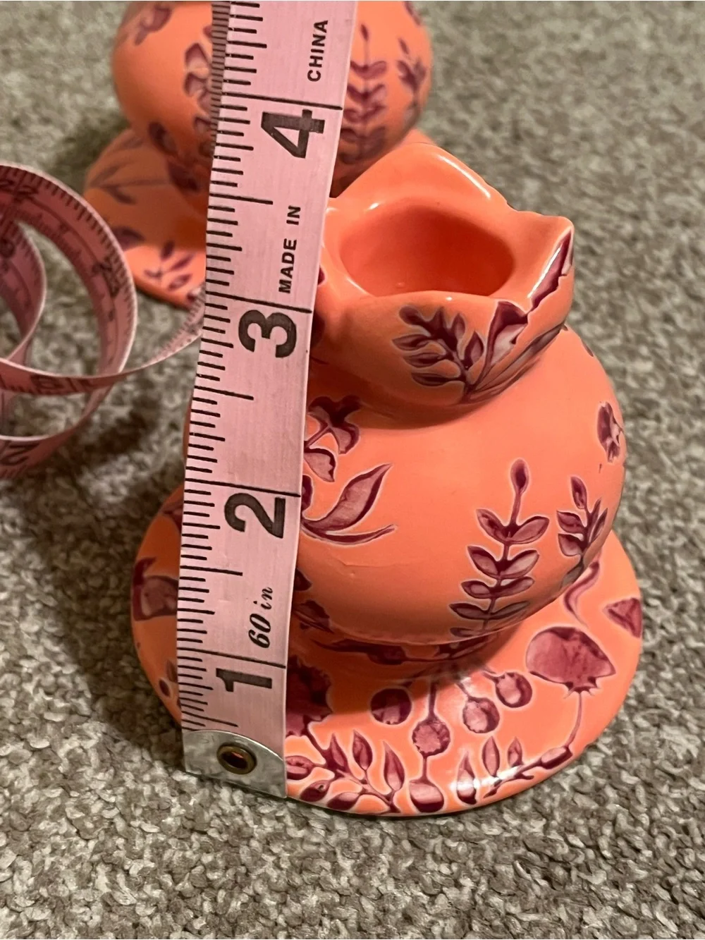 Anthropologie Floral Ceramic Candle Holders in Coral (Set of 2)